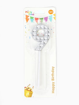 Цена за 3 шт. Свеча для торта «Элемент», цифра 9, серебро