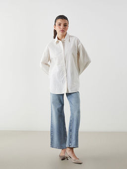 ?izgili Oversize Keten Kar???ml? Kad?n G?mlek