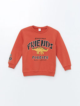 Bisiklet Yaka Bask?l? Erkek Bebek Sweatshirt