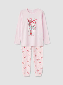 Bask?l? Bisiklet Yaka K?z ?ocuk Pijama Tak?m