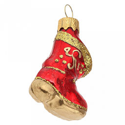 Елочная игрушка фигурка стеклянная "Сапожок", красный, ручная художественная роспись, подарочная упаковка (Россия)