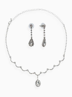 Набор 2 пред-а: серьги, колье "Вечерний шик" капля ажурная, цвет белый в серебре