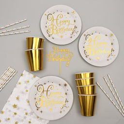 Набор посуды С днём рождения, цвет золотой