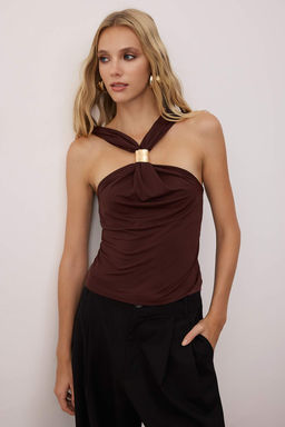 Trendyolmilla Siyah Aksesuar Detayl? Buzgulu Esnek Orme Bluz TWOSS25BZ00529 фото 5