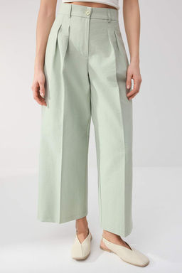 Trendyolmilla Wardrobe Essentials  Ac?k Haki Gabardin Crop Wide Leg Pantolon | TWOSS26PL00024  фото 3