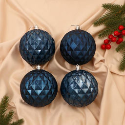 Ёлочные игрушки Грейна, шары новогодние, d=10 см, набор 4 шт., синий