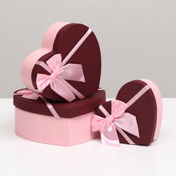 Набор подарочных коробок сердце 3 в 1, бордовый, 21?19?9 - 15.5?14?6 см