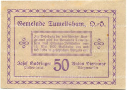 Банкнота 50 геллеров 1920 года Австрия  Тумельсхат (нотгельд)