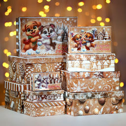 Набор подарочных новогодних коробок 10 в 1 Зверята, 32.5?20?12.5 - 12?7?4 см