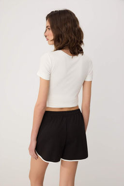 Siyah-Gri Duz Yuksek Bel Genis Paca 2 Iplik Orme Sort & Bermuda TWOSS26SR00236 - Trendyolmilla фото 7
