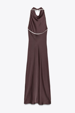 CONTRAST TRIM SATIN MIDI DRESS - Zara фото 5