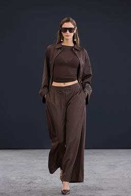 Trendyol Studio Kahverengi Ekstra Genis Paca Cizgili Pantolon TWOAW26PL00127 - Trendyolmilla фото 6