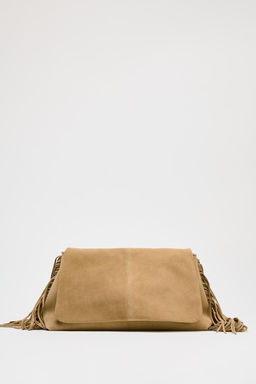 SPLIT SUEDE CROSSBODY BAG WITH FRINGING - Zara фото 3