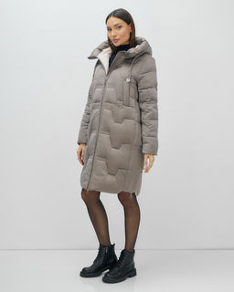 Пальто зимнее утепленное с капюшоном женское серого цвета 7638Sr - Visdeer фото 3