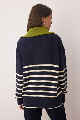 Lacivert Yumusak Dokulu Genis Kal?p Devrik Yaka Triko Kazak TWOAW26KZ00156 - Trendyolmilla фото 4