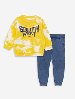 Bisiklet Yaka Uzun Kollu Bask?l? Erkek Bebek Sweatshirt ve Pantolon 2li Tak?m