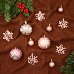 Ёлочные игрушки, набор 30 шт., Торжество, d=7 и 3.5 см, снежинка-6.5 см, бежевый/розовый - Зимнее волшебство фото 2