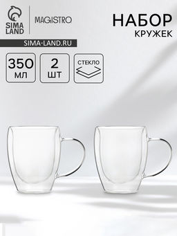 Набор кружек с двойными стенками Magistro Doppio vetro, 350 мл, 2 шт., 13×11 см, стекло, прозрачный