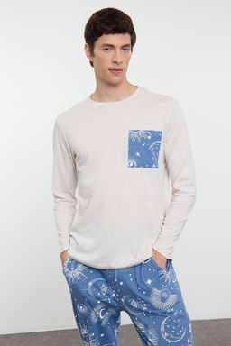 TRENDYOL MAN Gri - Mavi Regular Fit Couple/Cift Orme Pijama Tak?m? TMNAW25PT00050 - Trendyolmilla фото 3