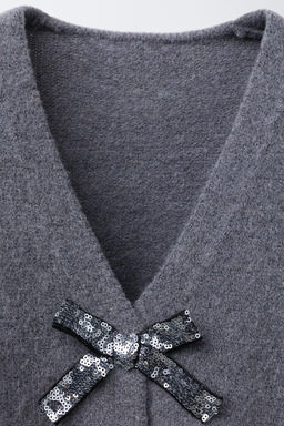 V-NECK KNIT CARDIGAN WITH SHIMMERING BOWS - Zara фото 3