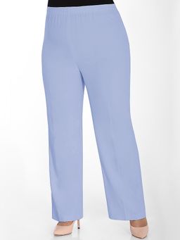 Брюки голубые летние на резинке из льна - Almond фото 2