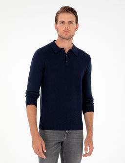 Lacivert Slim Fit D__meli Polo Yaka Triko Kazak