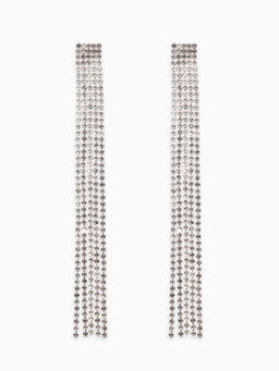 Серьги висячие со стразами Водопад прямые нити, цвет белый в серебре, 11.5 см