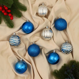 Ёлочные игрушки Полночь, шары новогодние, d=5.5 см, 9 шт., полоски, синий серебро