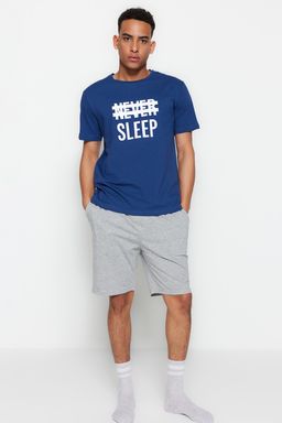 TRENDYOL MAN Mavi %100 Pamuk Regular Fit Orme Yazl?k Sortlu Pijama Tak?m? THMSS21PT0216 - Trendyolmilla фото 9