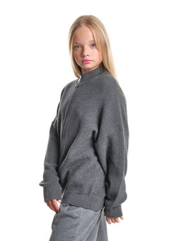 Джемпер оверсайз на молнии для девочки 33-7596 серый