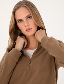 Camel Comfort Fit Fermuarl_ Polar Sweatshirt