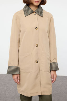 Trendyolmilla Bej Ekose Astarl? Regular Midi Trenckot TWOAW25TR00043  фото 8