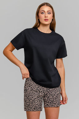 Арт. 9146 Пижама с шортами 42-50 (5 шт) Цвет:верх-черный,низ-леопардовый