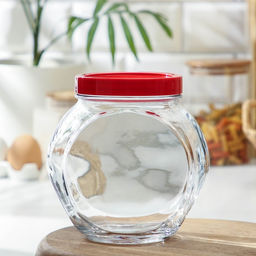 Банка для хранения сыпучих продуктов Paşabahçe Bella, 1.5 л, стекло, с красной крышкой, прозрачная