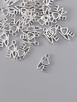 Металлический элемент декоративная подвеска «Арт Узор. Love с сердечком», серебро, набор 30 шт., 1.4×0.8 см