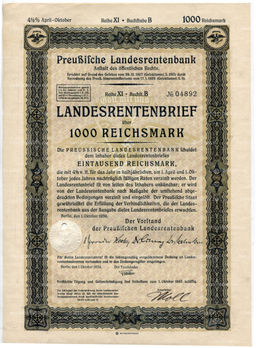 Облигация 4,5% 1000 рейхсмарок 1939 года Германия
