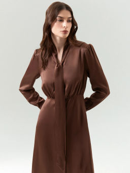 Платье миди с воротником-бантом из 100% вискозы, PL1652/und