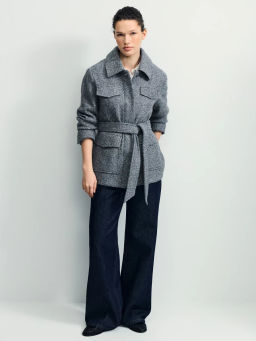 Куртка-рубашка из ткани с ворсом на поясе / Zarina  фото 5