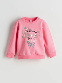 Bisiklet Yaka Yaz? Bask?l? K?z ?ocuk Sweatshirt