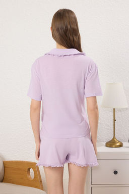 Trendyolmilla Lila Pamuklu Yaka, Cep ve Dantel Detayl? Sortlu Hamile Orme Pijama Tak?m? THMSS25PT00365  фото 8