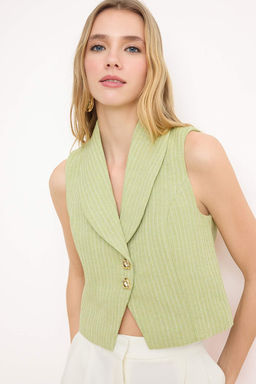 Ac?k Yesil Astarl? Pamuklu Aksesuar Dugmeli Regular Yelek TWOSS26YE00028 - Trendyolmilla фото 2