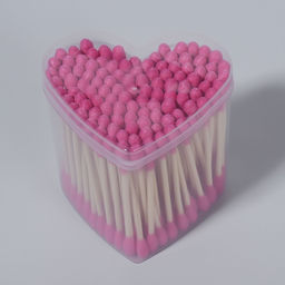 Ватные палочки на деревянной основе «Сердце», 7 см, 112 шт., в пластиковом органайзере, розовые