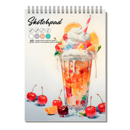 Альбом для рисования (Скетчпад) А5 40 л, 4 вида бумаг, арт. 67743 ДЕСЕРТ/ блок - белый офсет, зелён