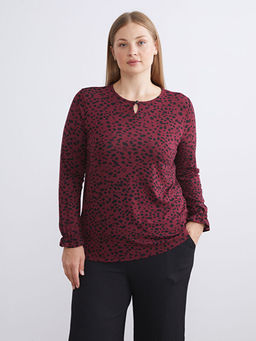 B?y?k Beden Bisiklet Yaka Desenli Bluz