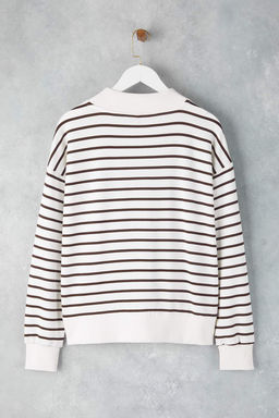 Kahverengi Cizgili Oversize/Genis Kal?p Orme Sweatshirt TWOAW26SW00102