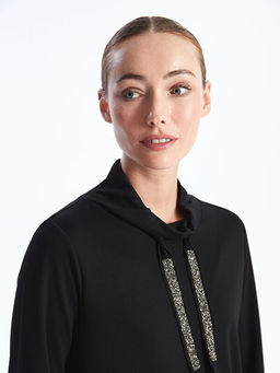 Dik Yaka Bask?l? Uzun Kollu Kad?n Tunik