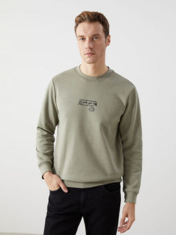 Bisiklet Yaka Bask?l? Erkek Kal?n Sweatshirt
