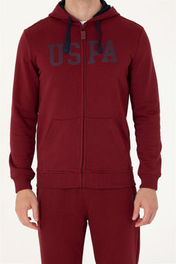 U. S. Polo Assn Мужской бордовый вязаный кардиган с капюшоном - U.s. polo assn фото 6