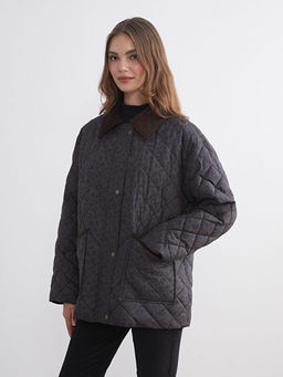 Kadife G?mlek Yaka Desenli Kad?n ?i?me Mont