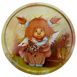 Поднос металлический "Ангел душевного тепла" д20см, круглый, (тарелка) (Россия)